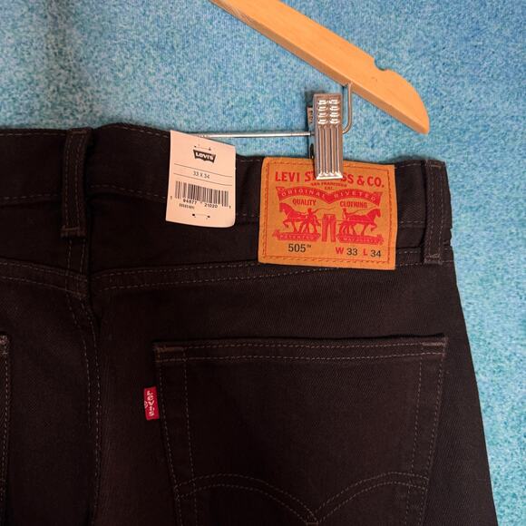 Levi’s 505 Men’s Jeans 33x34 Black Regular Fit 100% Cotton NWT Made in Egypt - Picture 7 of 16